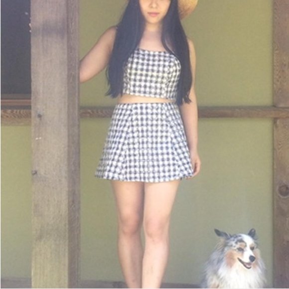 Reformation Scott 2 piece gingham mini skirt camisole crop top co ord set dress - Picture 5 of 5
